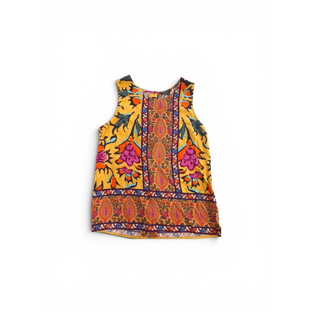 Haute Hippie Style Boho Border Print Mixed Paisley Tank Top Orange‎ XS